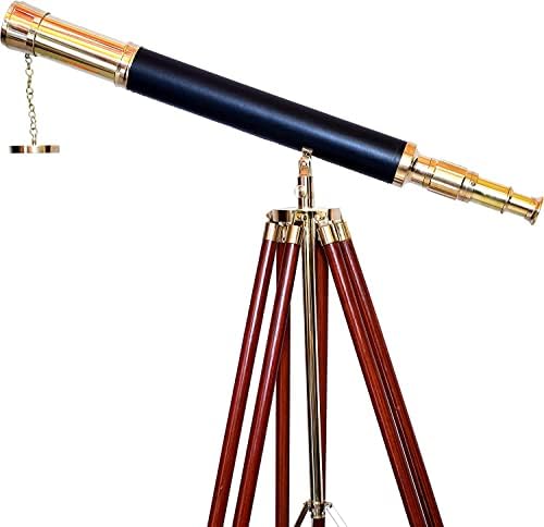 High Magnification Brass Telescope with Wooden Tripod
