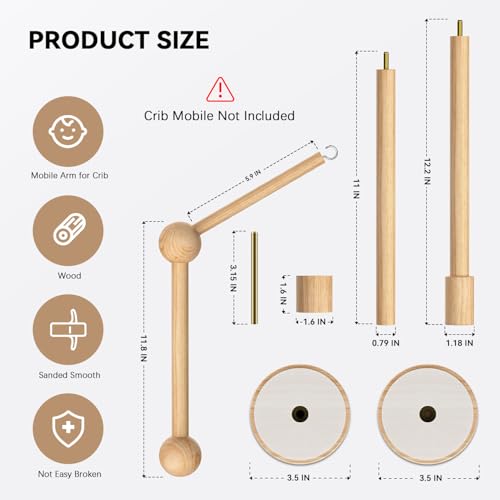 FEISIKE Crib Mobile Arm Natural Beech Wooden Mobile for Baby Nursery