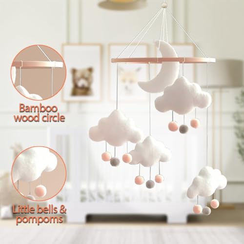 Boho Baby Crib Mobile Gender Neutral Hand-Crocheted Moon Stars Clouds