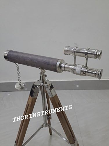 Nautical Telescope Double Barrel Leather Desk Standing Tripod Telescope Spyglass