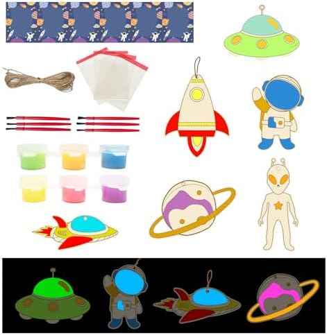Space Themed Party Favors 24PCS Wooden Painting Crafts for Kids