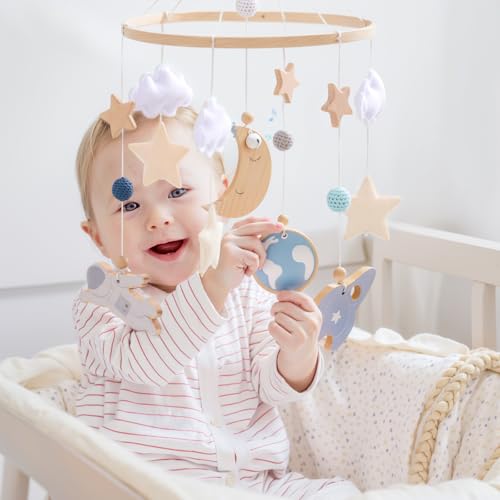 JETMHH Space Theme Wooden Crib Mobile
