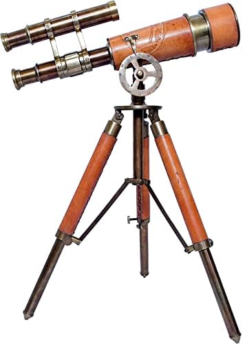 Vintage Brass Telescope with Adjustable Wooden Tripod