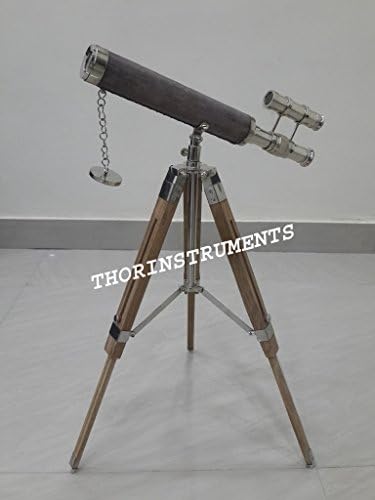 Nautical Telescope Double Barrel Leather Desk Standing Tripod Telescope Spyglass
