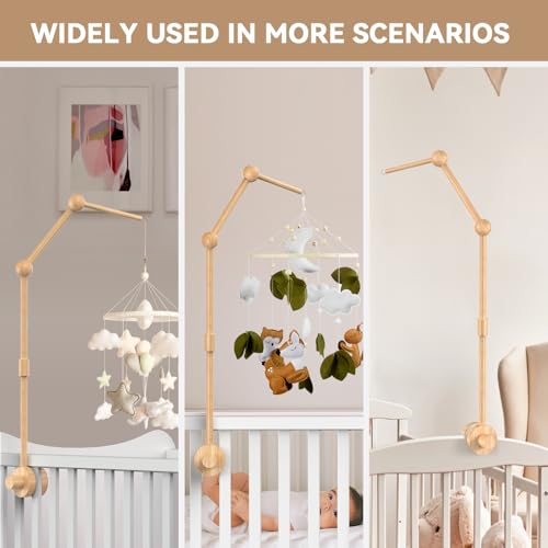 FEISIKE Crib Mobile Arm Natural Beech Wooden Mobile for Baby Nursery