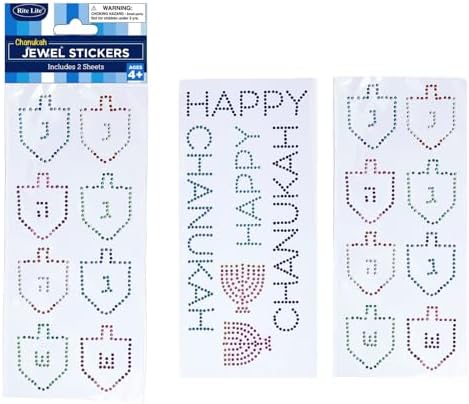 Rite Lite Hanukkah Jewel Stickers - 2 Sheets with Dreidels Menorahs Happy Chanukah Designs