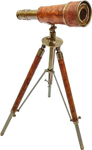 Vintage Antique Brass Telescope with Leather Stand