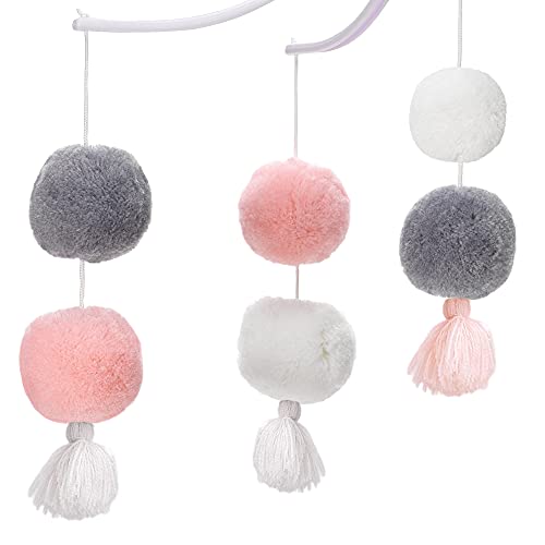 Bedtime Originals Blossom Pink Gray Pom Pom Musical Crib Mobile