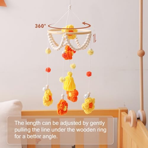 Baby Crib Mobile with Yellow Flowers Boho Decor