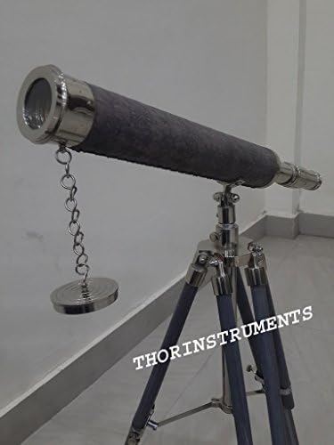Nautical Telescope with Grey Leather Tripod