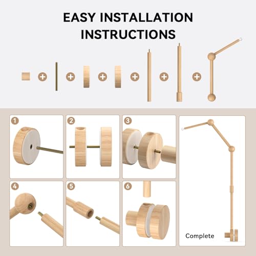 FEISIKE Crib Mobile Arm Natural Beech Wooden Mobile for Baby Nursery