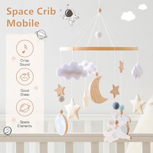 JETMHH Space Theme Wooden Crib Mobile