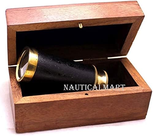 4 Inch Handheld Brass Pirate Telescope with Wooden Box