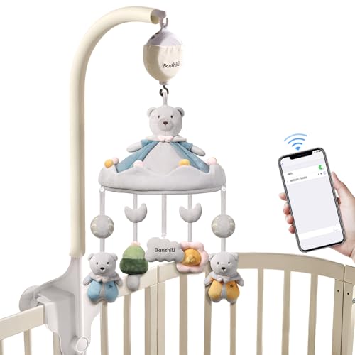 Banshili Baby Crib Mobile with Bluetooth Music and Plush Toys