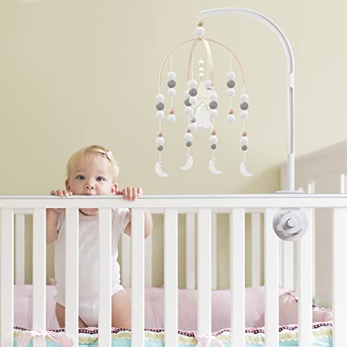 Boho Baby Mobile - Gray Moon Wooden Crib Decor