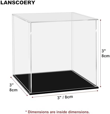 LANSCOERY Acrylic Display Case 3x3x3inch Black Base