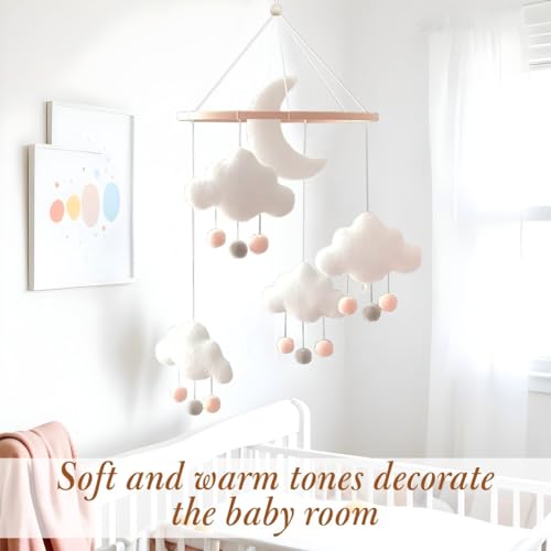 Boho Baby Crib Mobile Gender Neutral Hand-Crocheted Moon Stars Clouds