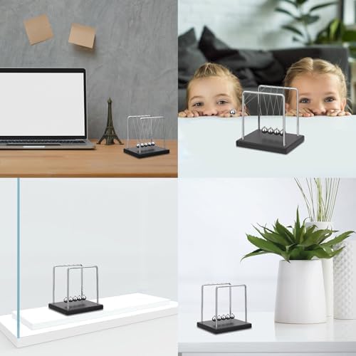 5pcs Newtons Cradle Desk Toy with Black Wooden Base