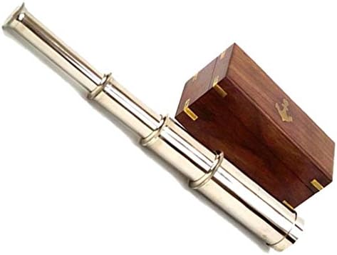 15 Inch Handheld Brass Telescope in Wooden Box
