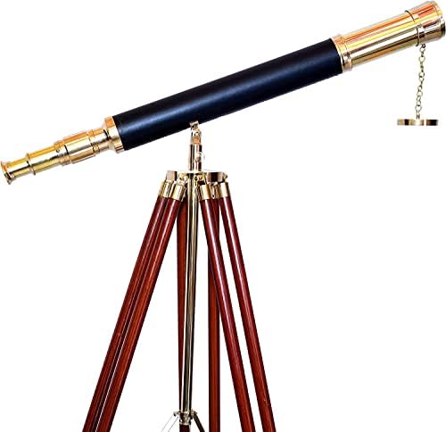 High Magnification Brass Telescope with Wooden Tripod