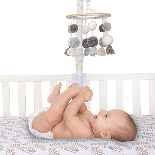 Lambs Ivy Signature Pom Pom Musical Baby Crib Mobile White Gray