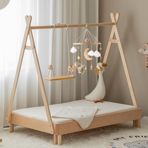Boho Nursery Mobile - Baby Crib Decor with Stars Clouds Moon