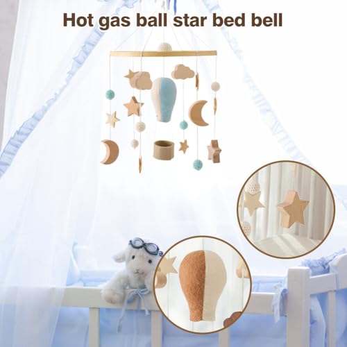 PHEZEN Baby Crib Mobile Wooden Boho Decor Blue