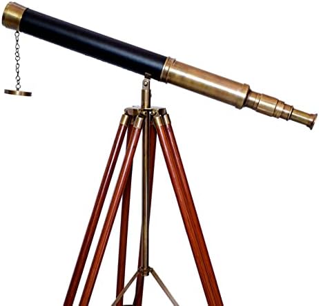 Antique Brass Telescope with Wooden Tripod Stand