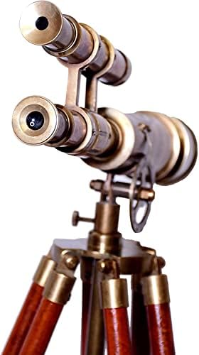 Antique Brass Telescope With Wooden Tripod Adjustable Floor Stand
