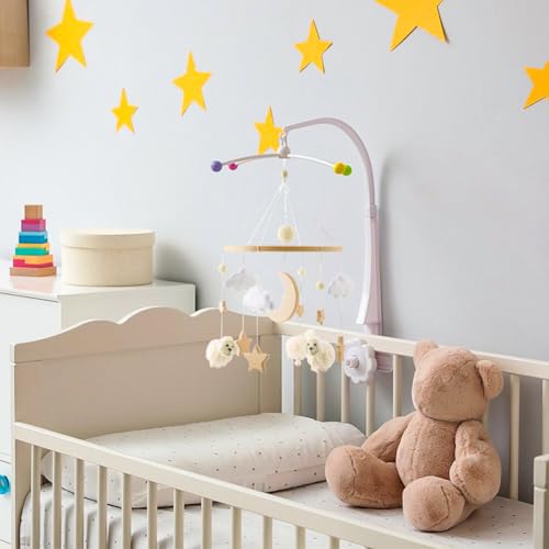 Boho Nursery Mobile - Baby Crib Decor with Stars Clouds Moon