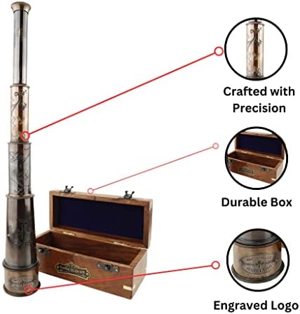 Antique Brass Telescope Spyglass with Leather Case