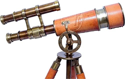 Vintage Brass Telescope with Adjustable Wooden Tripod