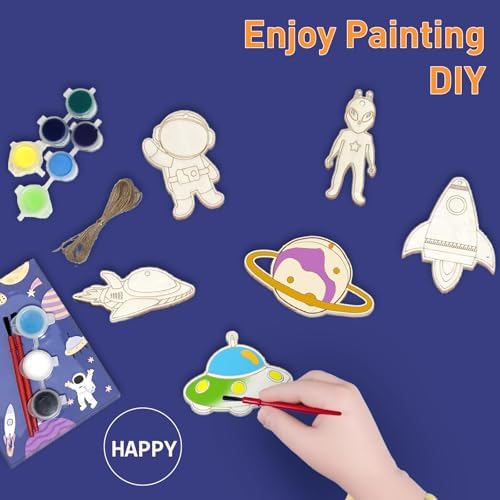 Space Themed Party Favors 24PCS Wooden Painting Crafts for Kids