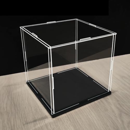Clear Acrylic Display Case with Black Base Dustproof Collectibles Showcase 8x8x8 inch