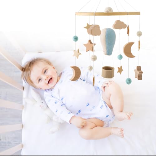 PHEZEN Baby Crib Mobile Wooden Boho Decor Blue