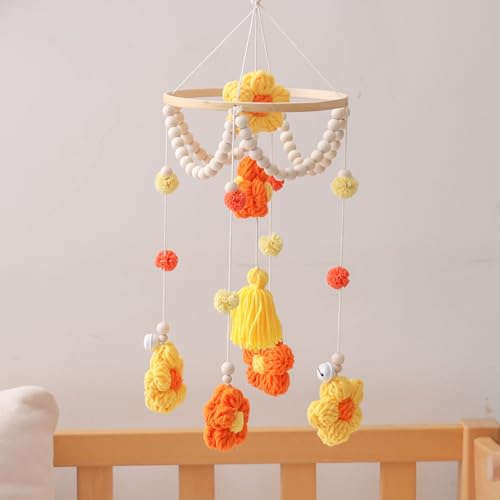 Baby Crib Mobile with Yellow Flowers Boho Decor