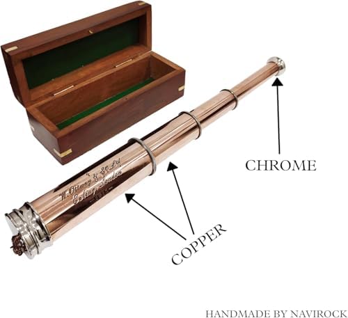 Navirock Nautical Telescope 15x Magnification 17 Copper Chrome Finish Wooden Box Gift