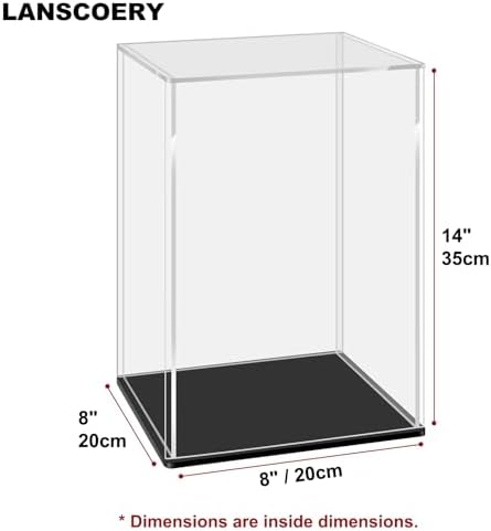LANSCOERY Acrylic Display Case 8x8x14inch Black Base