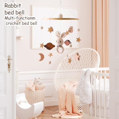 Bunny Baby Crib Mobile - Neutral Hand Crocheted Mobile for Girls