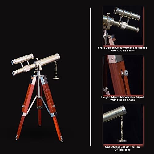 BAZROSS Brass Telescope with Adjustable Wooden Tripod Stand