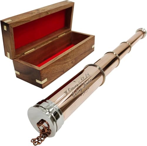 Navirock Nautical Telescope 15x Magnification 17 Copper Chrome Finish Wooden Box Gift