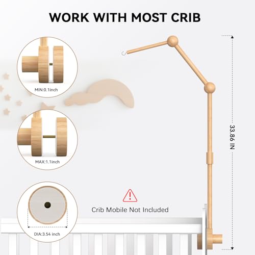 FEISIKE Crib Mobile Arm Natural Beech Wooden Mobile for Baby Nursery