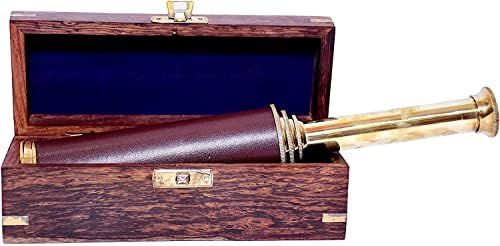 Nautical Brass Pirate Telescope with Wooden Box and Leather Cover