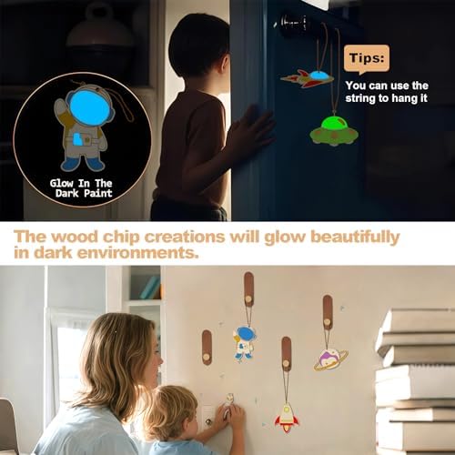 Space Themed Party Favors 24PCS Wooden Painting Crafts for Kids