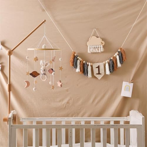 Wooden Baby Crib Mobile with Moon and Stars Design
