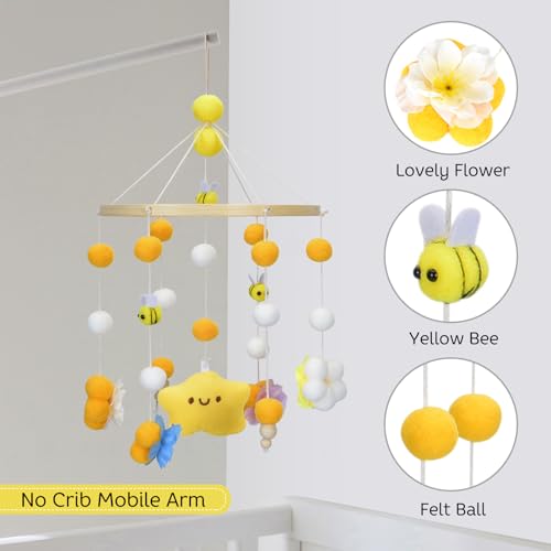 Baby Crib Mobile with Bees Flowers Leaves Yellow Bee