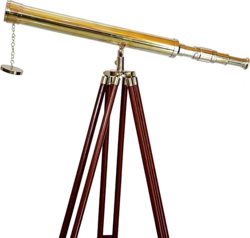 Shiny Brass Nautical Signal Telescope with Wooden Tripod