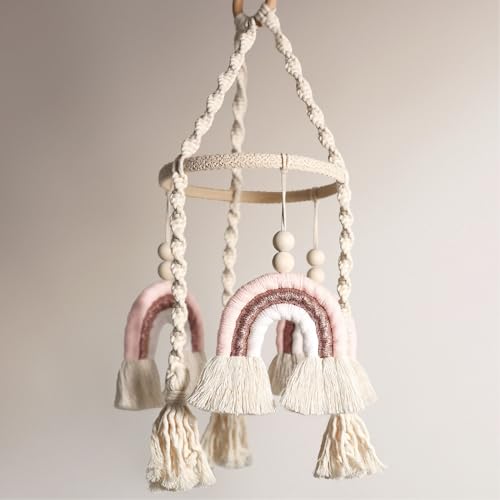 Rainbow Baby Mobile for Girls Crib - Pink Boho Decor