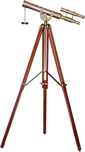 Antique Victorian Brass Telescope with Adjustable Wooden Tripod