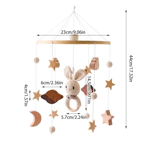Wooden Baby Crib Mobile with Moon and Stars Design